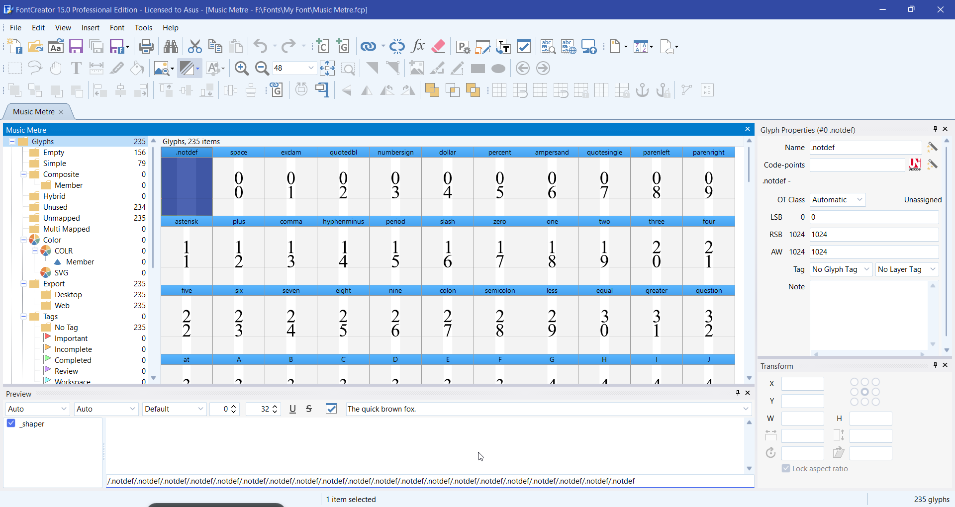 فونت اختصاصی در Font Creator برای صفحهآرایی کتابهای موسیقی و طراحی گلیفها